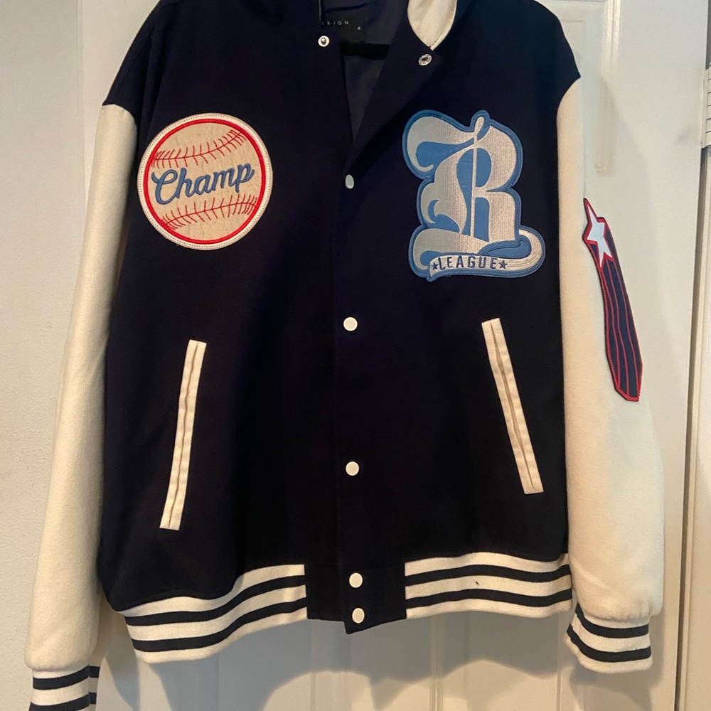 ASOS Blue and White Varsity Jacket